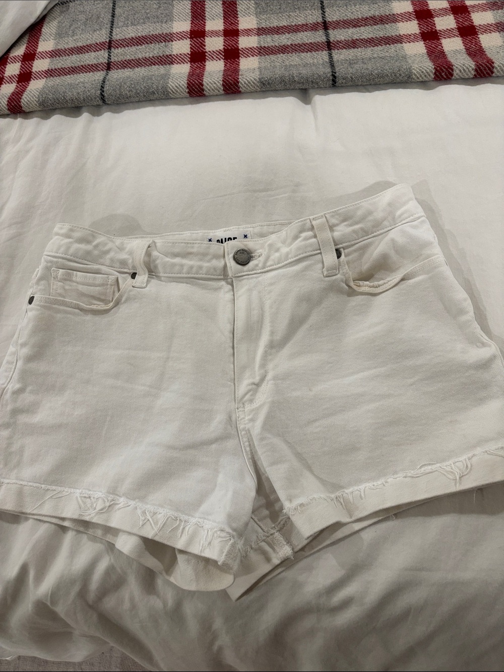 PAIGE White Denim Frayed Hem Shorts